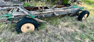 lot 47 image: 1930s Dodge Pickup Frame Converted to a Hay Wagon- Needs Boards Replaced