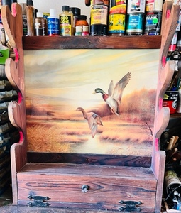 lot 58 image: 30x21 Hanging Gun Rack W Lockable Compartment &amp Key