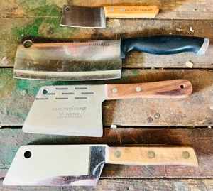 lot 82 image: Vintage 9 12 Ka-Bar Carbon Chrome, 8 12 Carl Parkhurst, &amp Two Other Cleavers