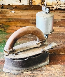lot 98 image: Antique Wooden Handled Gas Fueled Iron