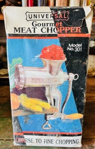 lot 105 image: Vintage No. 301 Universal Tabletop Meat Gringer Food Chopper W Original Box