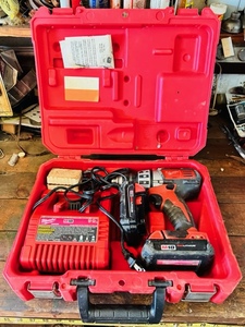 lot 111 image: Milwaukee Cordless Drill W Two Batteries, Charger, Bits, &amp Hard Case