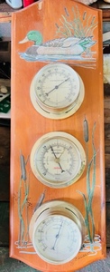 lot 125 image: 19x 7 Hanging Thermometer, Barometer, &amp Humidity Gauge- Signed by J. C. Walden