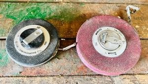 lot 173 image: Two Vintage Leather Tape Measures- 50ft Orkin &amp 100ft Lufkin
