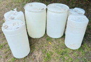 lot 205 image: Six Plastic Barrels and Containers for Liquids