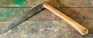 lot 215 image: Antique Folding 16Hand Saw W Wooden Handle