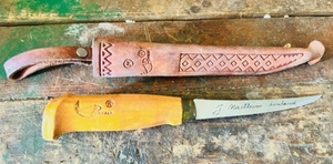 lot 221 image: Vintage Rapala Fillet Knife W Leather Belt Sheath- Signed by Finnish Designer