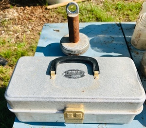 lot 246 image: Vintage Umco Model 162A Aluminum Tackle Box (Contents Included) W Vintage Boat Anchor