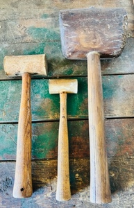 lot 305 image: Three AntiqueVintage Wooden Mallets