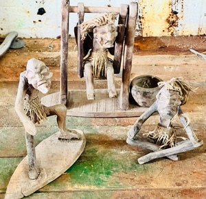 lot 333 image: Vintage Wood Carved Island Natives Figurines With Frightening Masks