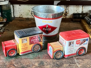 lot 397 image: Coca-Cola Tin Bucket & Two Tin Coca-Cola Trucks