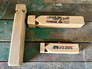 lot 400 image: Three Vintage Train Whistles- Including  Choo Choo Charlie &amp Lil Toot