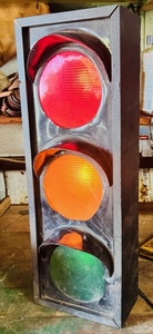 lot 408 image: Vintage Electric Hanging Red, Yellow,& Green Stop Lights- Works