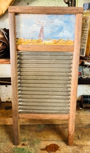 lot 411 image: Vintage Columbus Washboard Company Washboard- Decorated by Wedjets in Sudan,Texas