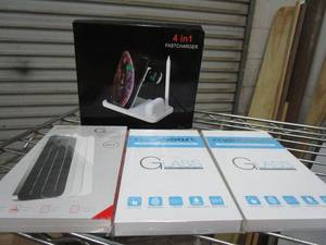 lot 49 image: 3 TEMPURED GLASS SCREEN PROTECTORS, 4-IN-ONE FAST CHARGER