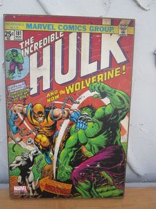 lot 52 image: THE INCREDIBLE HULK VINTAGE COMIC BOOK COVER ON WOOD, 13 x 19-14