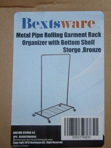 lot 172 image: BEXTSWARE METAL PIPE ROLLING GARMENT RACK ORGANIZER W BOTTOM SHELF STORAGE