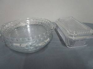 lot 38 image: MARINEX BAKING DISHES MADE IN BRAZIL, GLASS BUTTER DISH