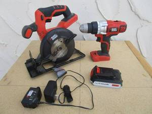 lot 78 image: BLACK & DECKER CORDLESS 20V VARIABLE SPEED DRILL, 6-12 CIRCULAR SAW, (1) BATTERY & CHARGER, EVERYTHING WORKING
