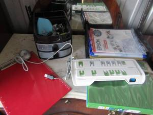 lot 46 image: file folder, plastic filing caddy, multi wall plug and more�.