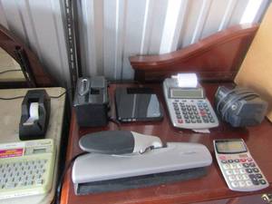 lot 47 image: Brothers label printer, tape dispenser, calculators, electric pencil sharpener,and more