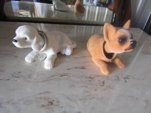 lot 55 image: 2 white and brown bobble head CHIHUAHUA