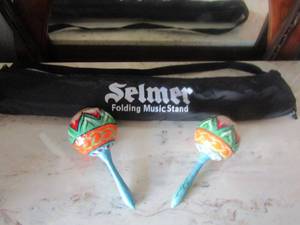 lot 57 image: Selmer music stand folds down for storage, MARACAS