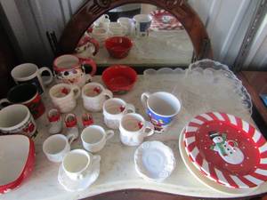 lot 97 image: CHRISTMAS  -  Christmas cups, platters, bowls and Santa plates