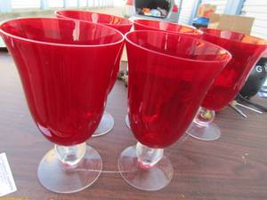 lot 26 image: 6  Lenox RED Short Stem  WINE Glasses