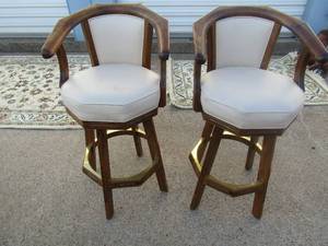 lot 118 image: 2 off white bar stools  WOOD FRAME  39 34