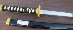 lot 5 image: KATANA SWORD, Black and Gold WRAPPED HANDLE,