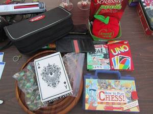 lot 124 image: Game lot, scrabble, uno, monopoly, chinease checkers and playing cards