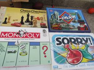 lot 126 image: Game lot, monopoly, london game, chess, checkers, sorry