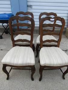 lot 16 image: 4 Dining  SIDE CHAIRS  BROWN  WITH UPHOLSTERED WHITE SEATS   X $$