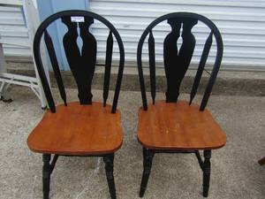 lot 142 image: 2 Black and Brown Wooden Kitchen Chairs