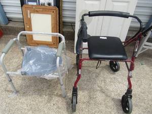 lot 146 image: New adult walker 300 lb capacity plus bedside potty chair new