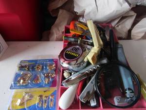 lot 172 image: Tool lot, measuring tape,cork screw , light and more