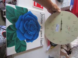 lot 173 image: 12 floral clock, 12x12 forever in your heart flower painting