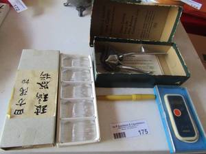lot 175 image: Brown and sharpe hair clippers vintage, vintage Omron thermometer