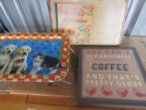 lot 218 image: COFFEE SIGN 14X14 BED TRAY  17 X 12,  LITTLE STORIES -TOLSTOY
