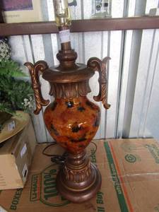 lot 228 image: LAMP  - METAL W MULTI COLOR GLASS  27 HT No shade