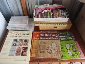 lot 229 image: 3 boxes of sewing yarn and needle point thread,  needles, metallic thread, nynco cotton quilt binding and more�.