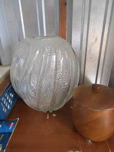 lot 241 image: CRYSTAL VASE & WOODEN COVERED  CONTAINER