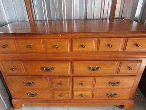 lot 244 image: WOOD  6 DRAWER DRESSER on wheels 34 x 50 x 18 12