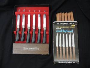lot 251 image: STEAK KNIVES 2 SETS - SET OF 6 REGENT SHEFFIELD BLACK HANDLES &  SET OF 6  WORLDS FINEST