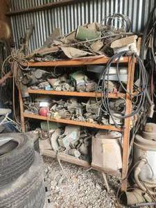 lot 216 image: Metal shelf with contents