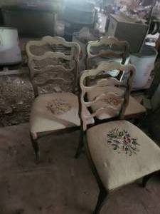 lot 312 image: Selection of 3 vintage chairs with needle point seats