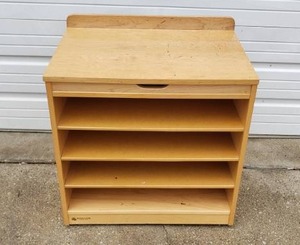 lot 61 image: Wooden Reynolds 5 Compartment Storage Cabinet w Flip Top & Whiteboard, Measures 27 tall x 27 wide x 19 deep