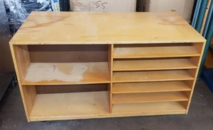 lot 65 image: Wooden 10 Compartment Storage Cabinet, Measures 28 tall x 48 wide x 24 deep