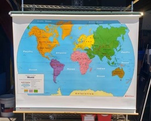 lot 202 image: Nystrom Pull Down Map, World & United States